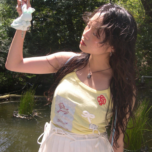 【SHEEP SOUVENIR】sheep is always here camisole / yellow / プリントキャミソール