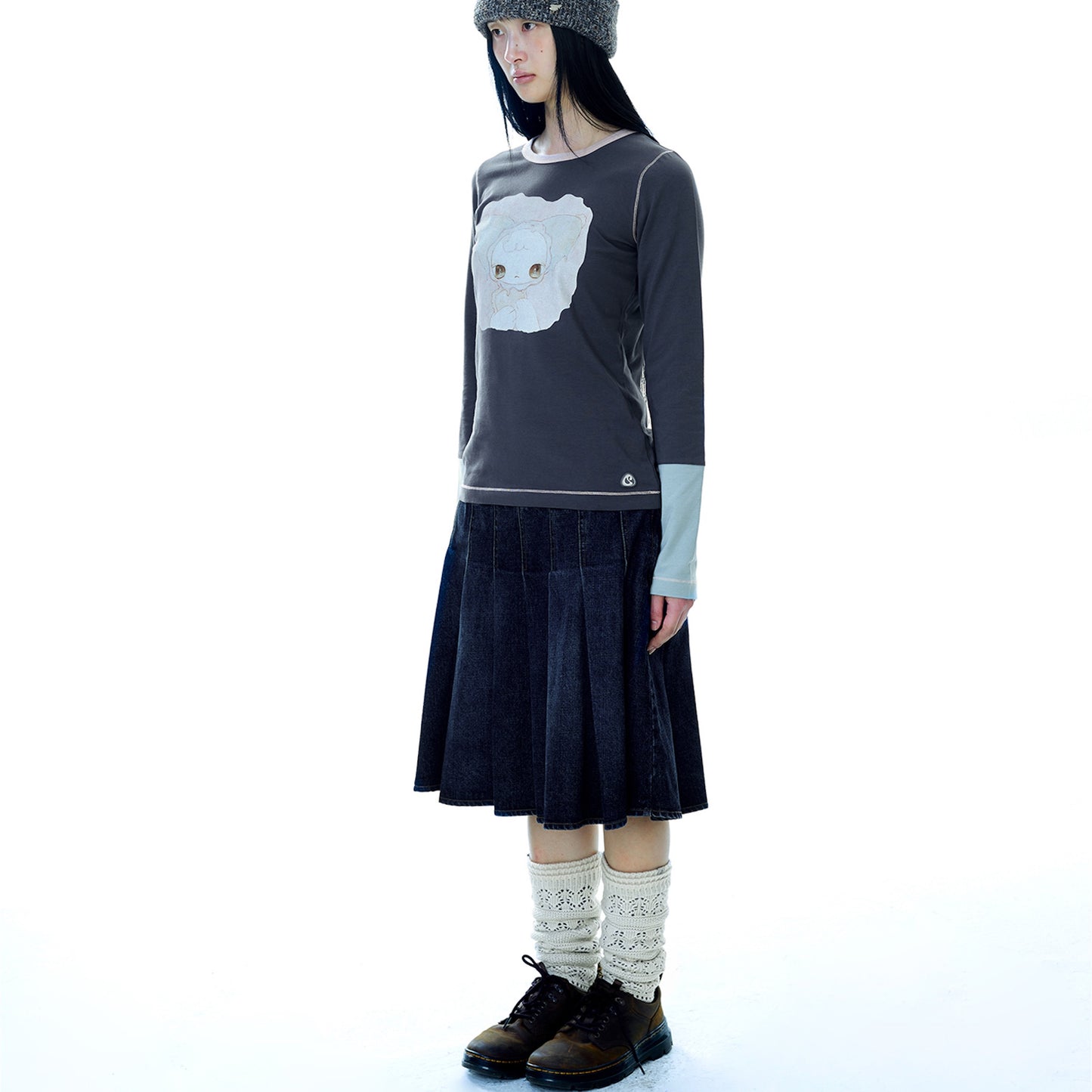 DEEP DENIM PLEATS SKIRT / NAVY / ディープデニムプリーツスカート