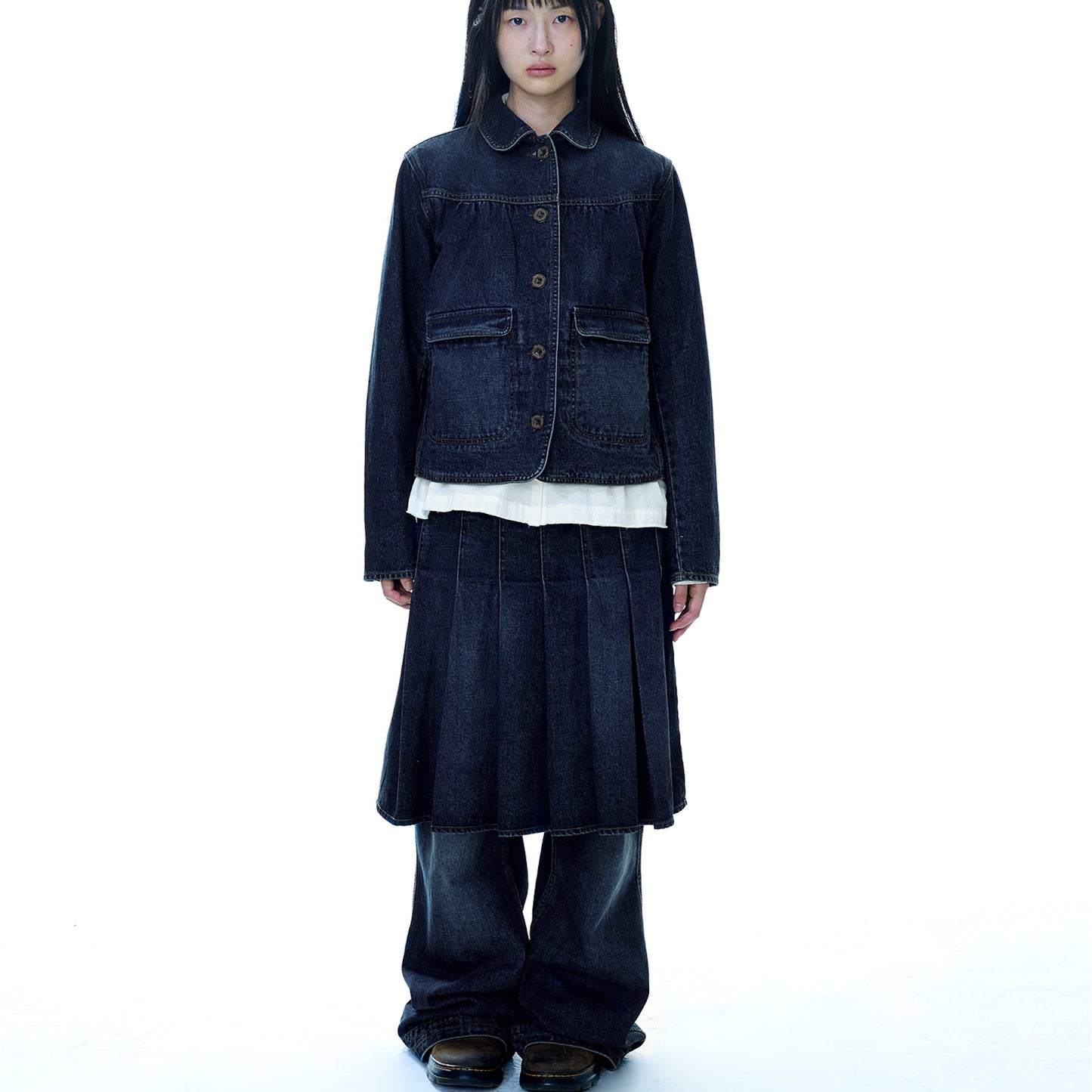 DEEP DENIM PLEATS SKIRT / NAVY / ディープデニムプリーツスカート