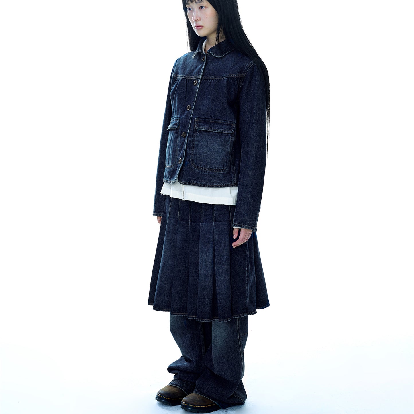 DEEP DENIM PLEATS SKIRT / NAVY / ディープデニムプリーツスカート