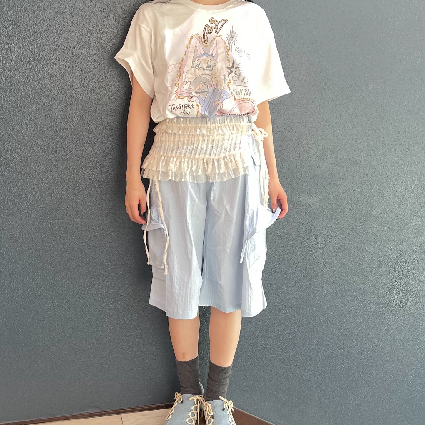 Textured Strap Pants / Sky Blue / テクスチャーストラップパンツ