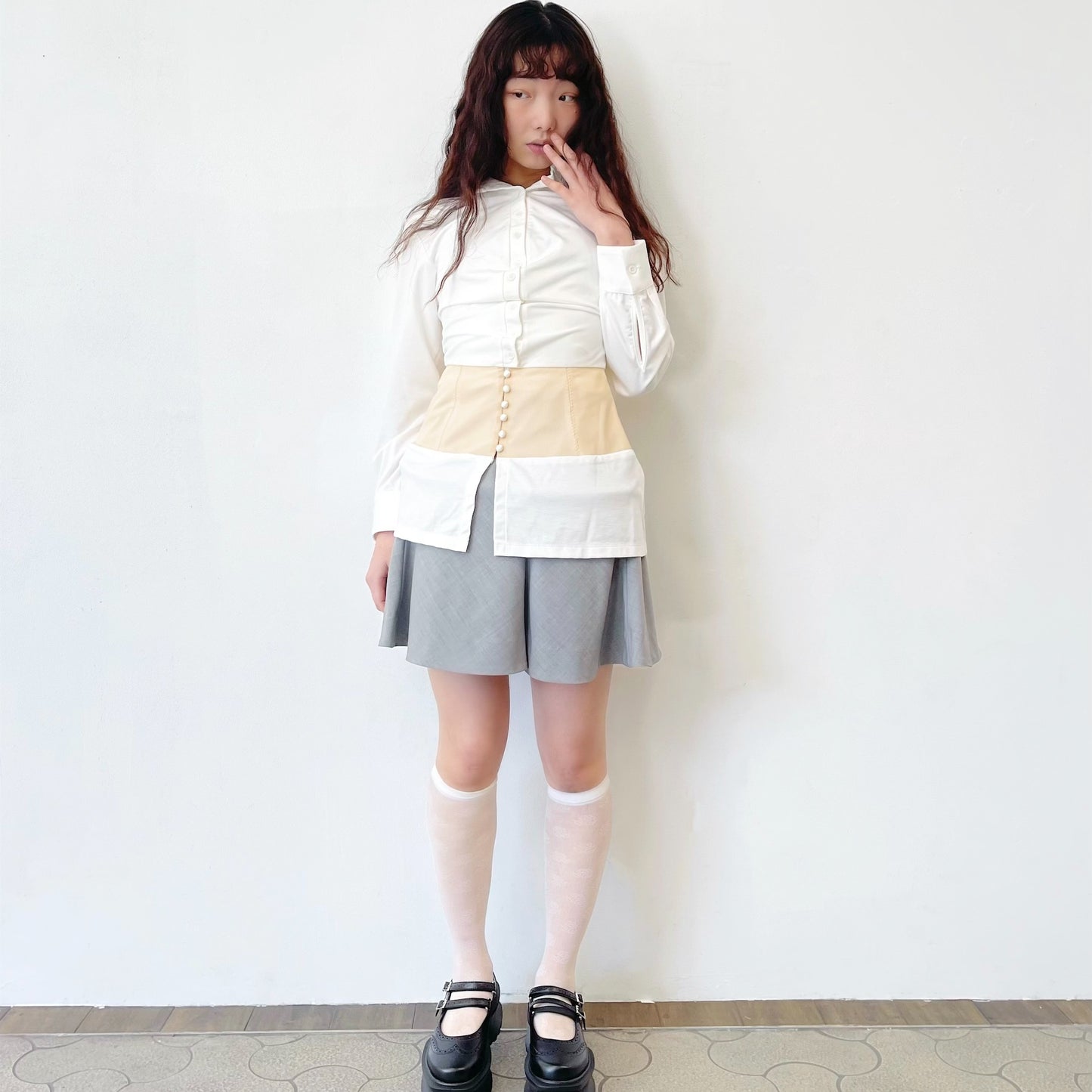 social mini skirt / light gray / ボーンミニスカート