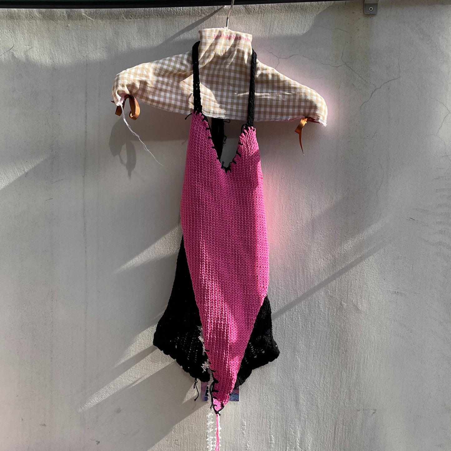BIG Knit heart top / Pink × Black / ビッグニットハートトップ