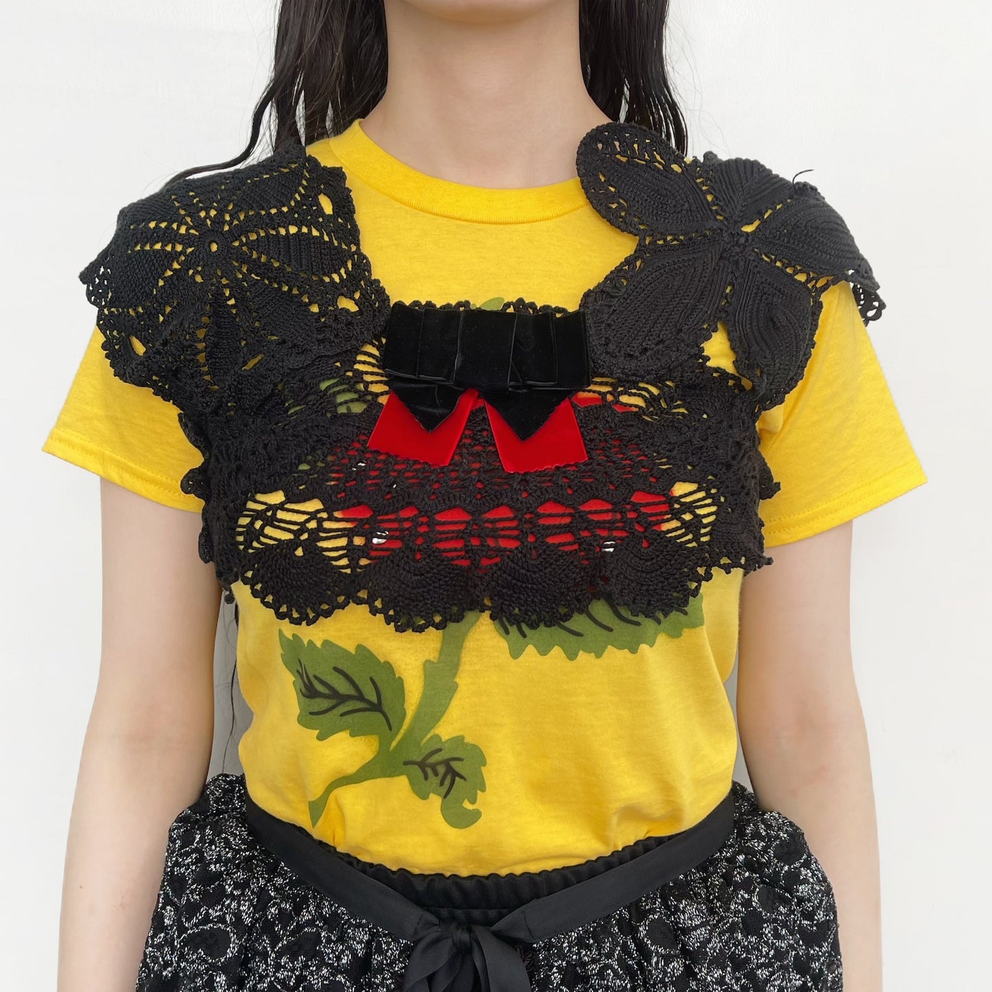 CROPPED TOP BRA / BLACK / クロシェブラトップ