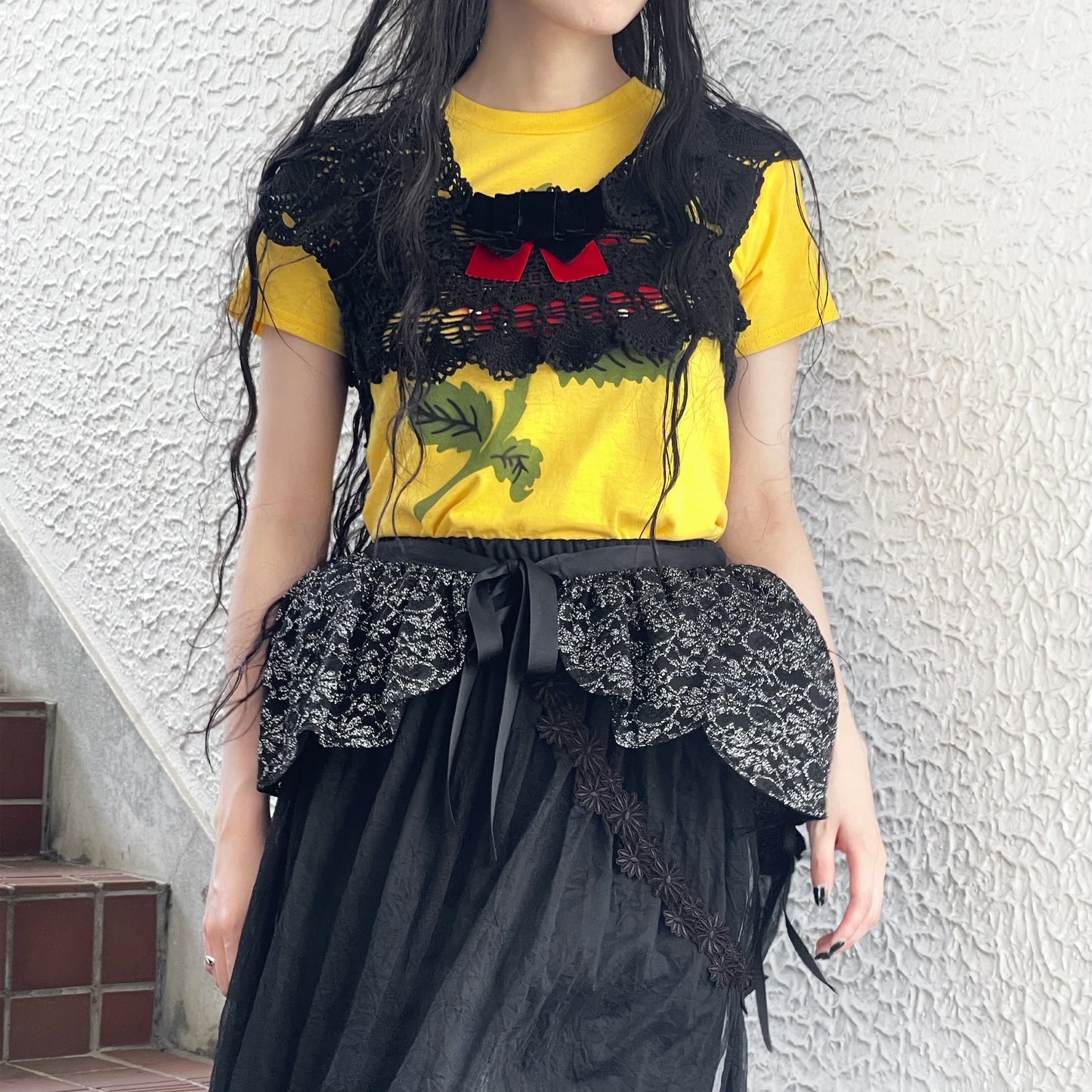 CROPPED TOP BRA / BLACK / クロシェブラトップ