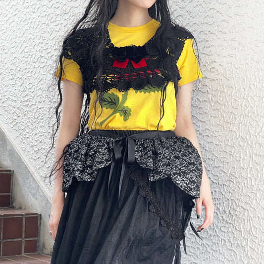 CROPPED TOP BRA / BLACK / クロシェブラトップ