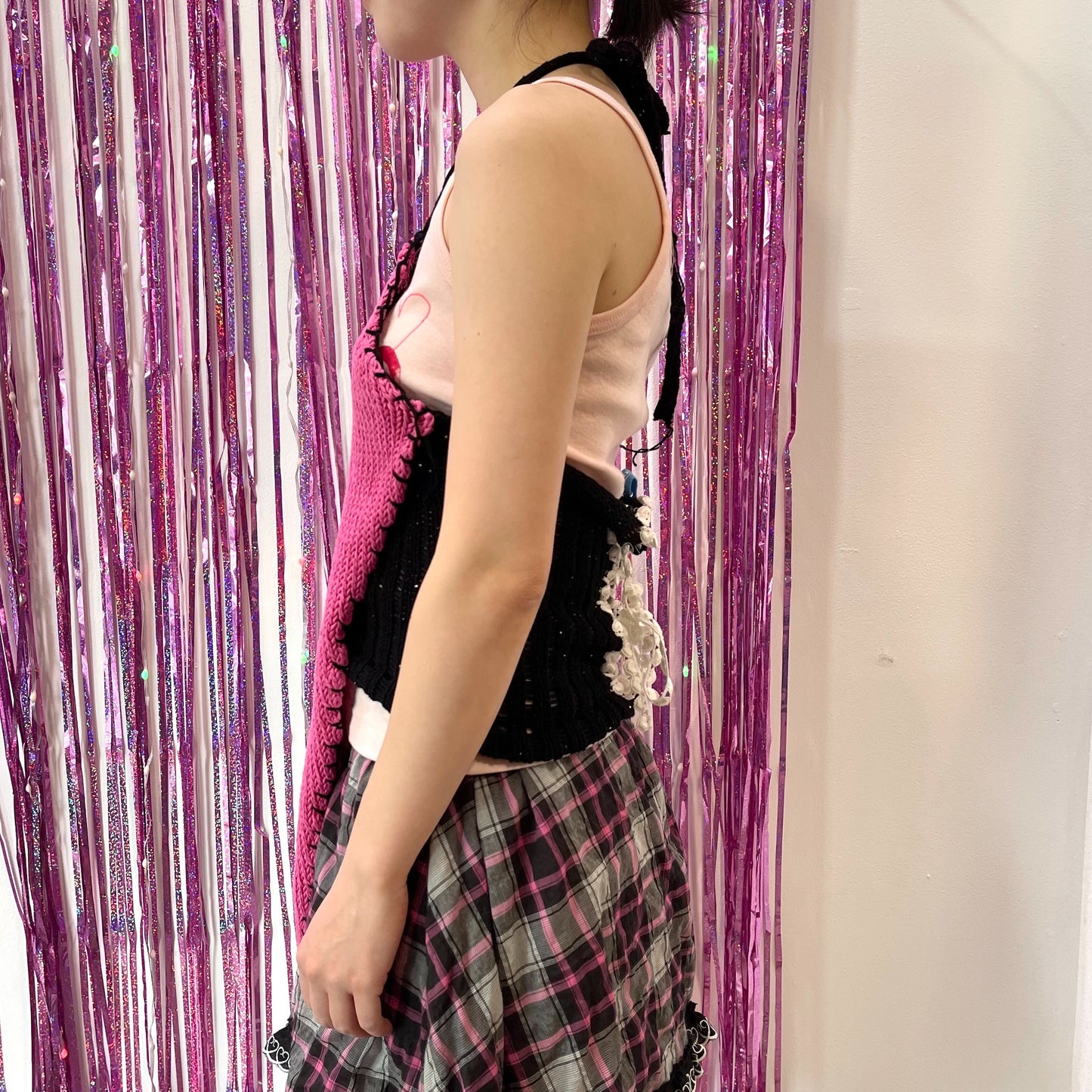 BIG Knit heart top / Pink × Black / ビッグニットハートトップ