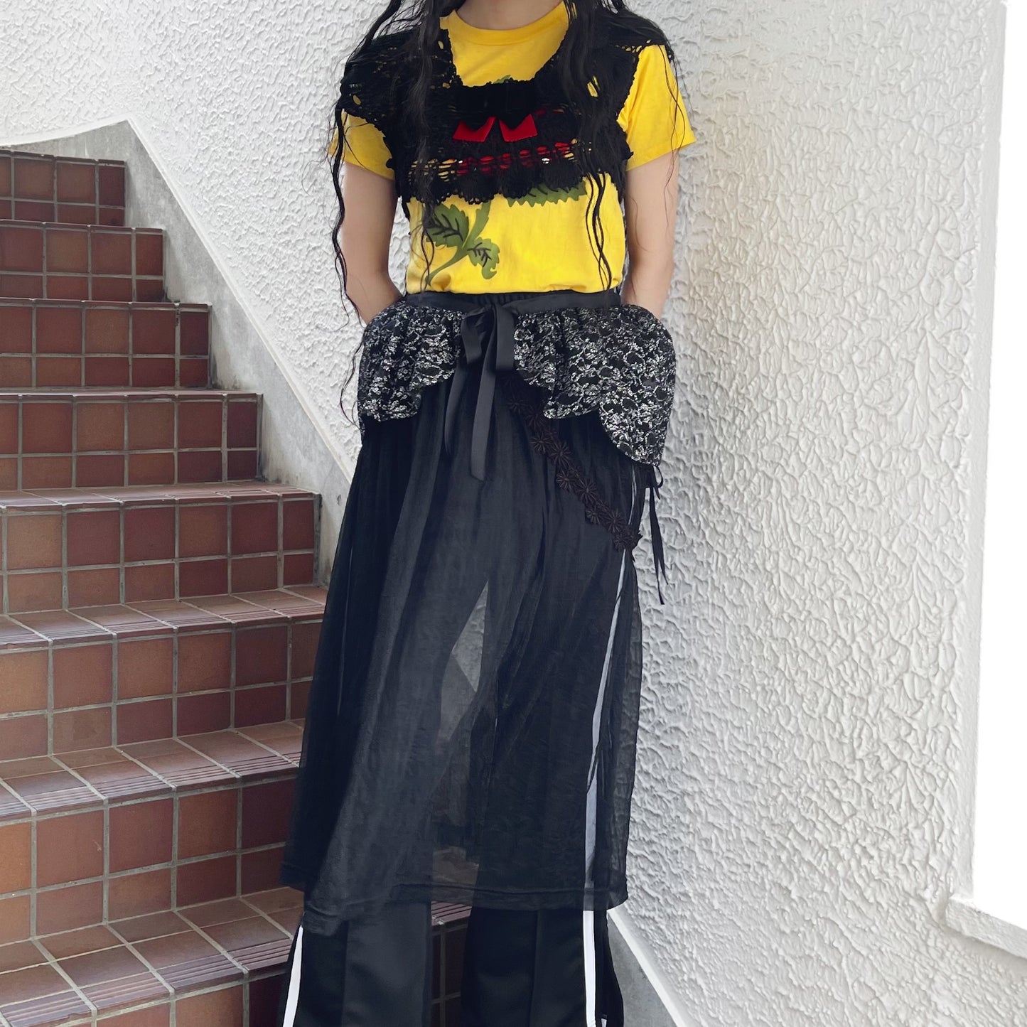 CROPPED TOP BRA / BLACK / クロシェブラトップ