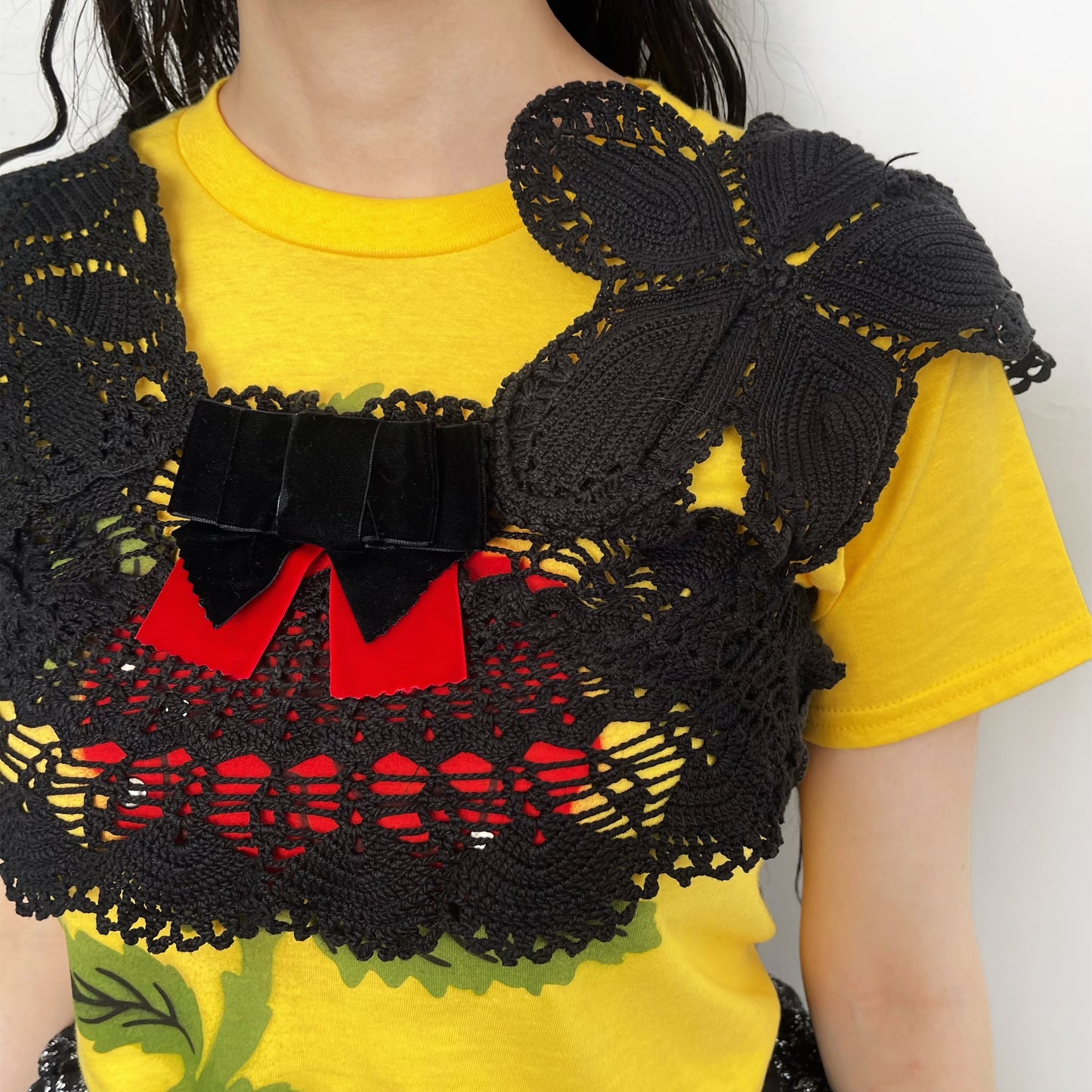 CROPPED TOP BRA / BLACK / クロシェブラトップ