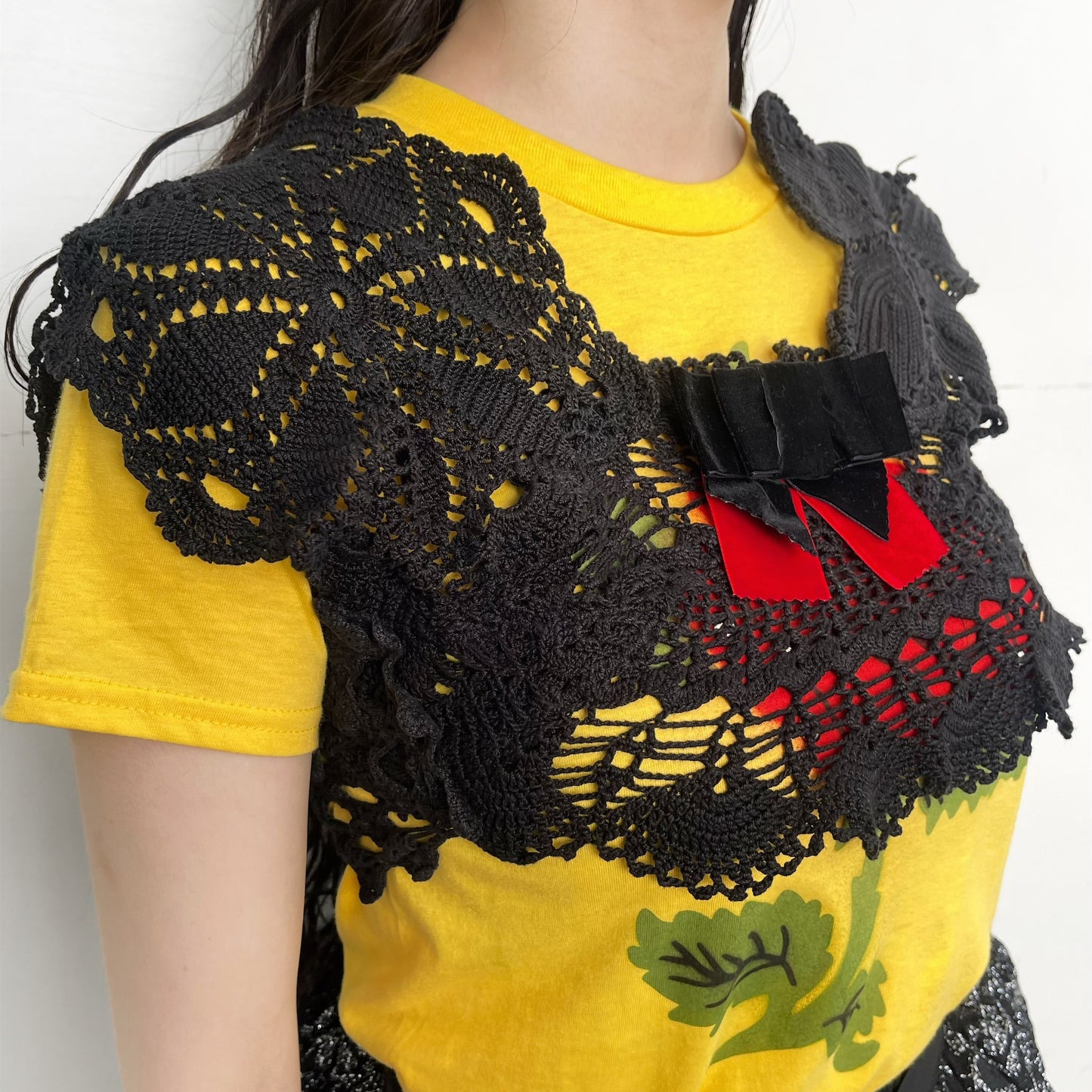 CROPPED TOP BRA / BLACK / クロシェブラトップ