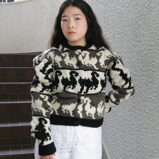 Unstable cats Cardigan / white / 変形猫柄カーディガン