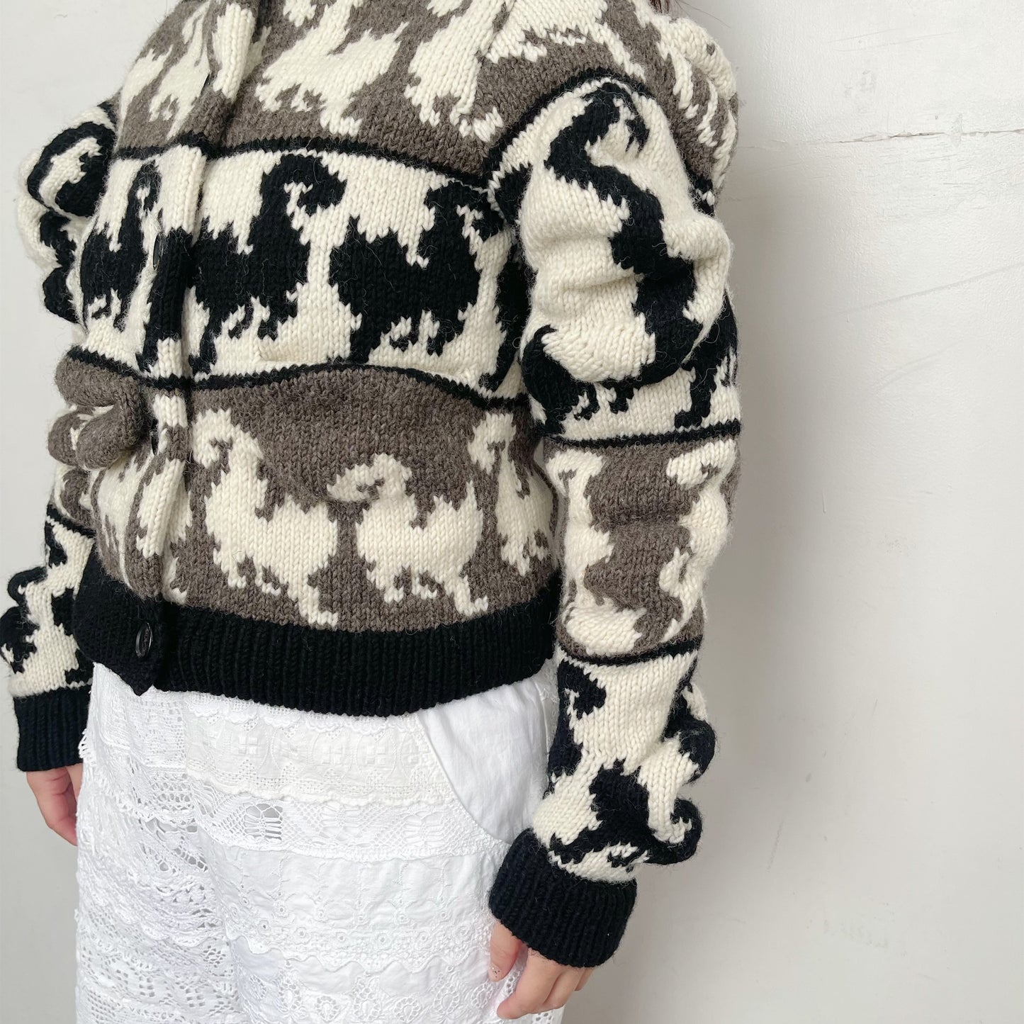 Unstable cats Cardigan / white / 変形猫柄カーディガン
