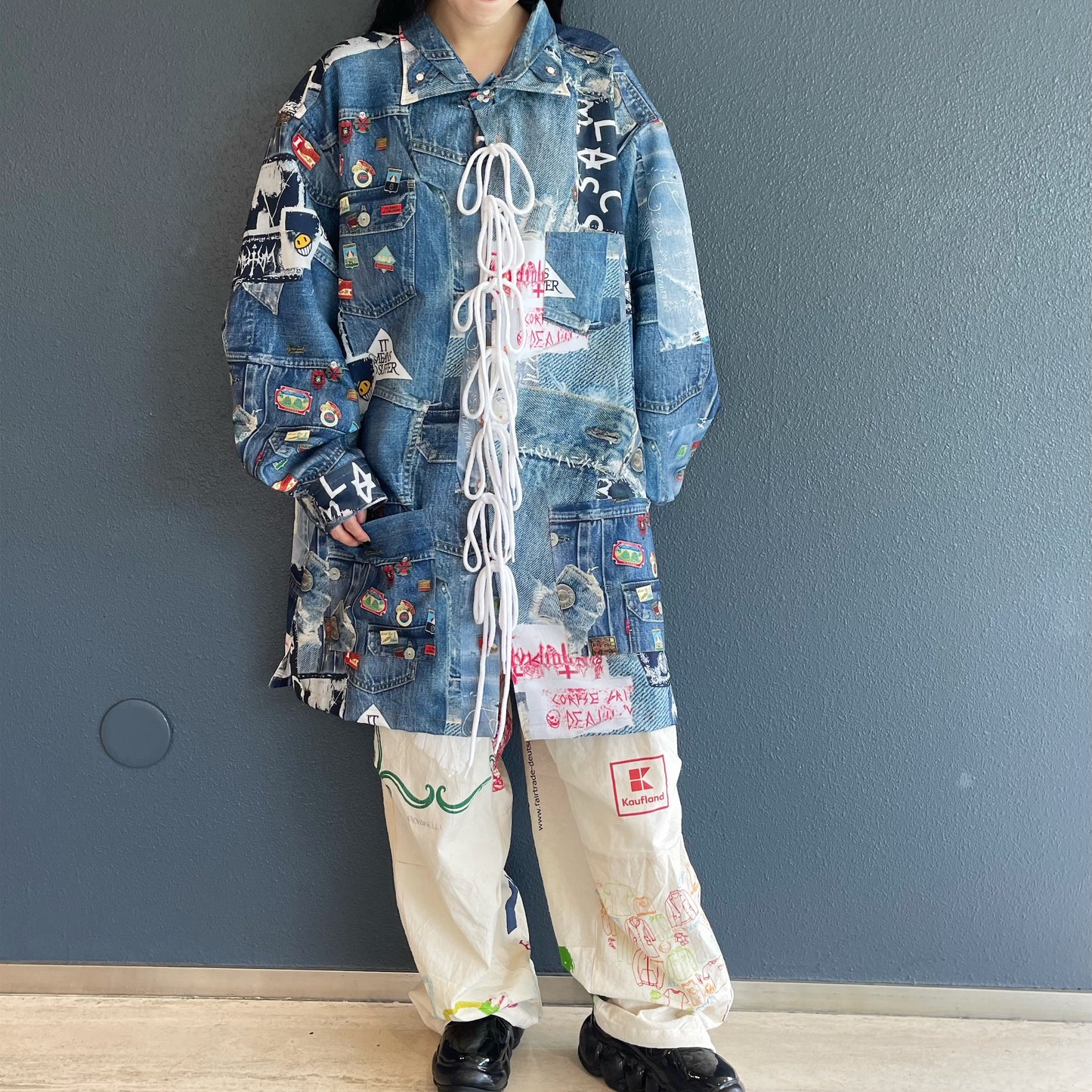 DE / RECONSTRUCTED VINTAGE TOTE /CARGO / WHITE / リメイクカーゴパンツ