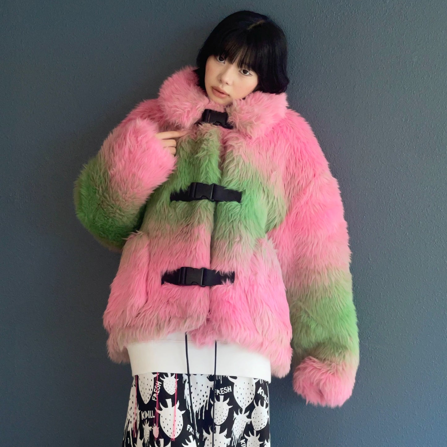 FAUX-FUR JACKET / PINK × GREEN / フェイクファージャケット