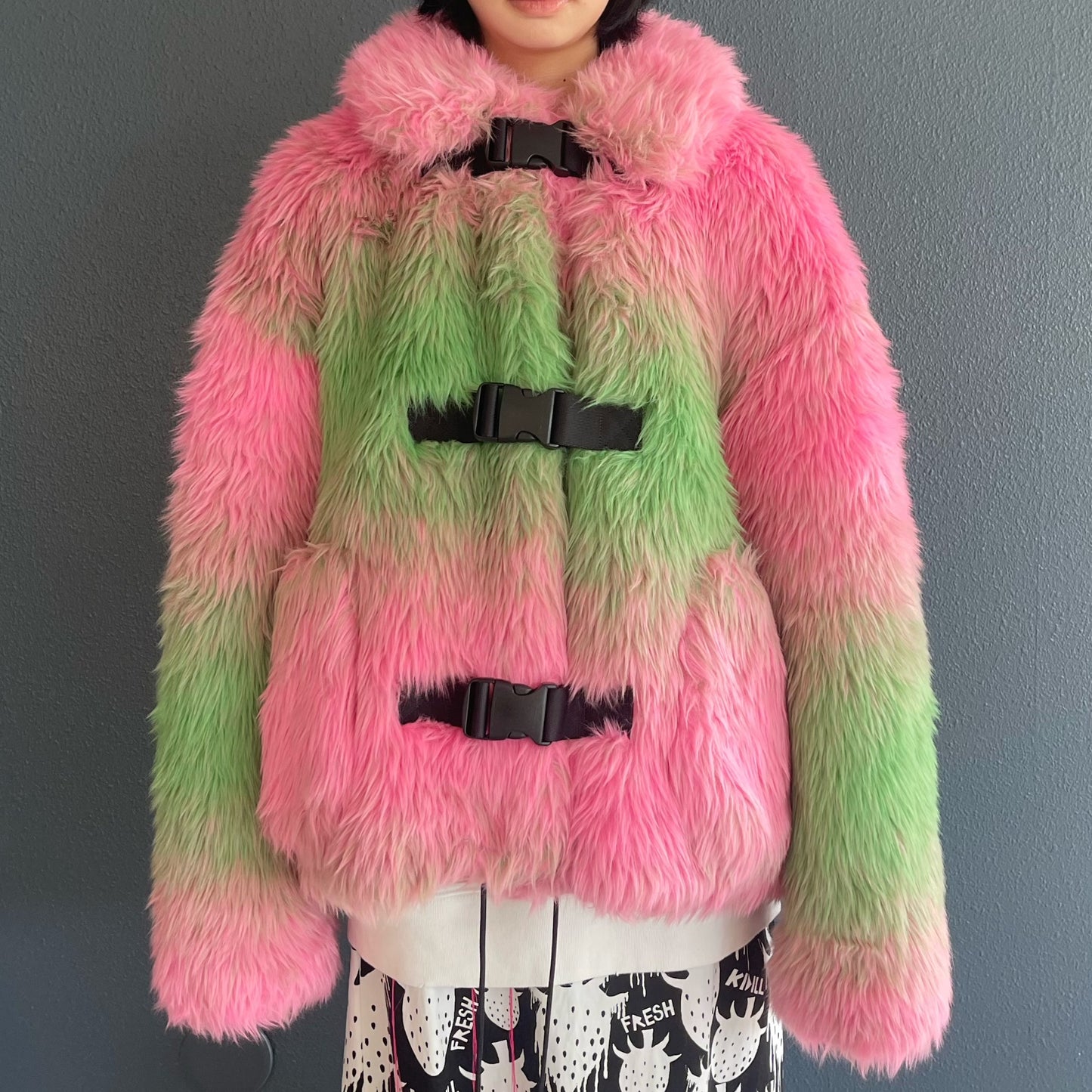 FAUX-FUR JACKET / PINK × GREEN / フェイクファージャケット