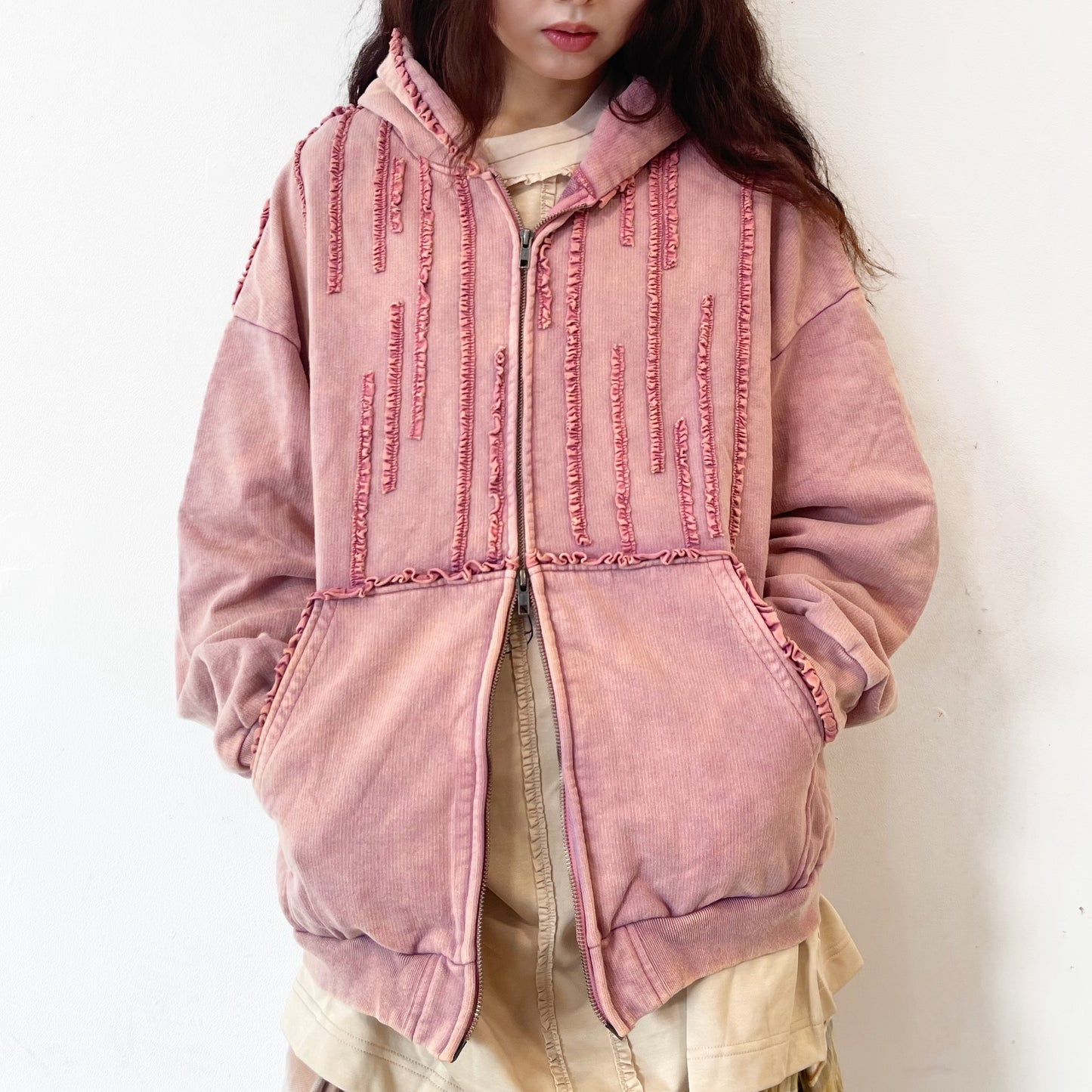 MINI FRILL WASHED PARKA / PINK / フリルウォッシュパーカ