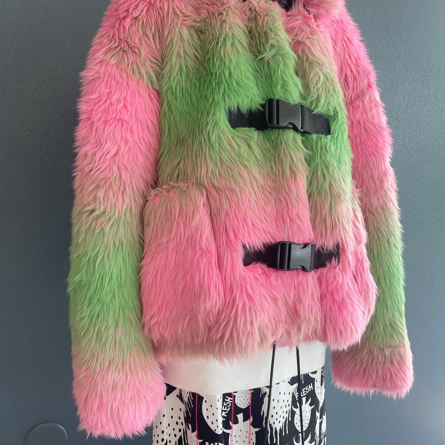 FAUX-FUR JACKET / PINK × GREEN / フェイクファージャケット