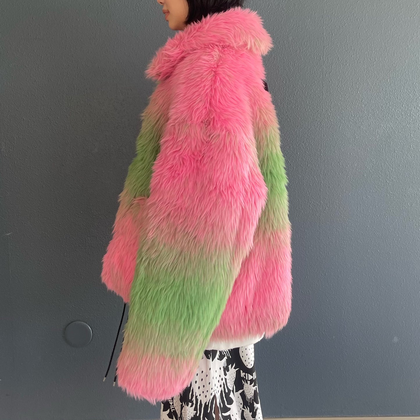 FAUX-FUR JACKET / PINK × GREEN / フェイクファージャケット
