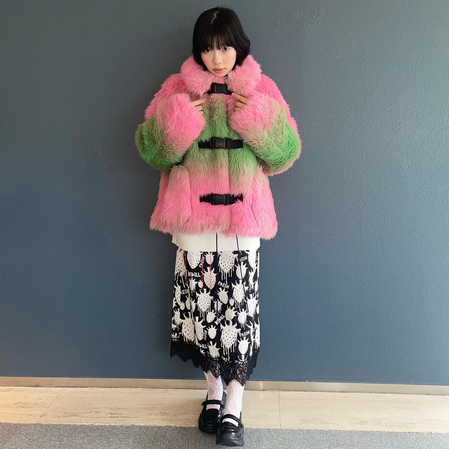 FAUX-FUR JACKET / PINK × GREEN / フェイクファージャケット