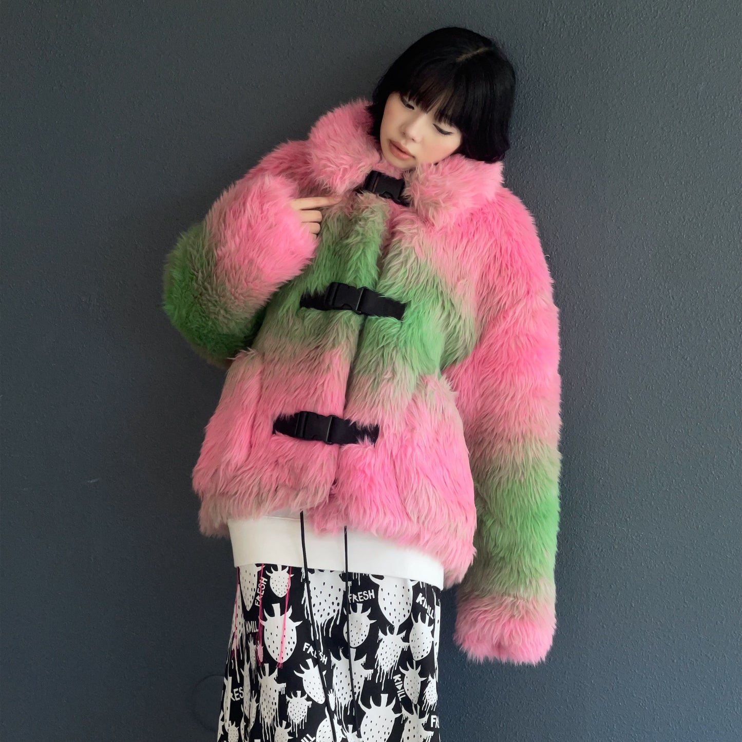 FAUX-FUR JACKET / PINK × GREEN / フェイクファージャケット