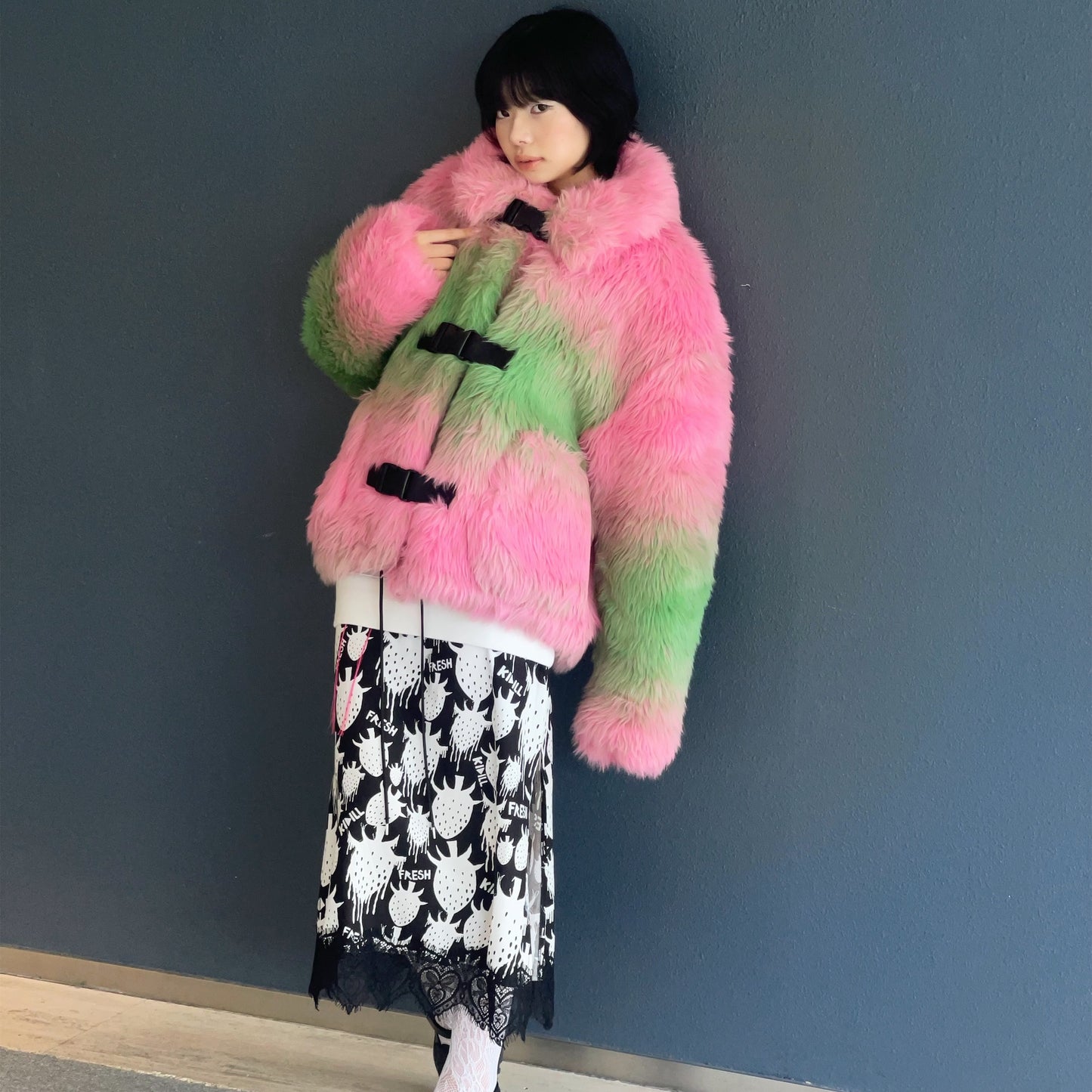 FAUX-FUR JACKET / PINK × GREEN / フェイクファージャケット