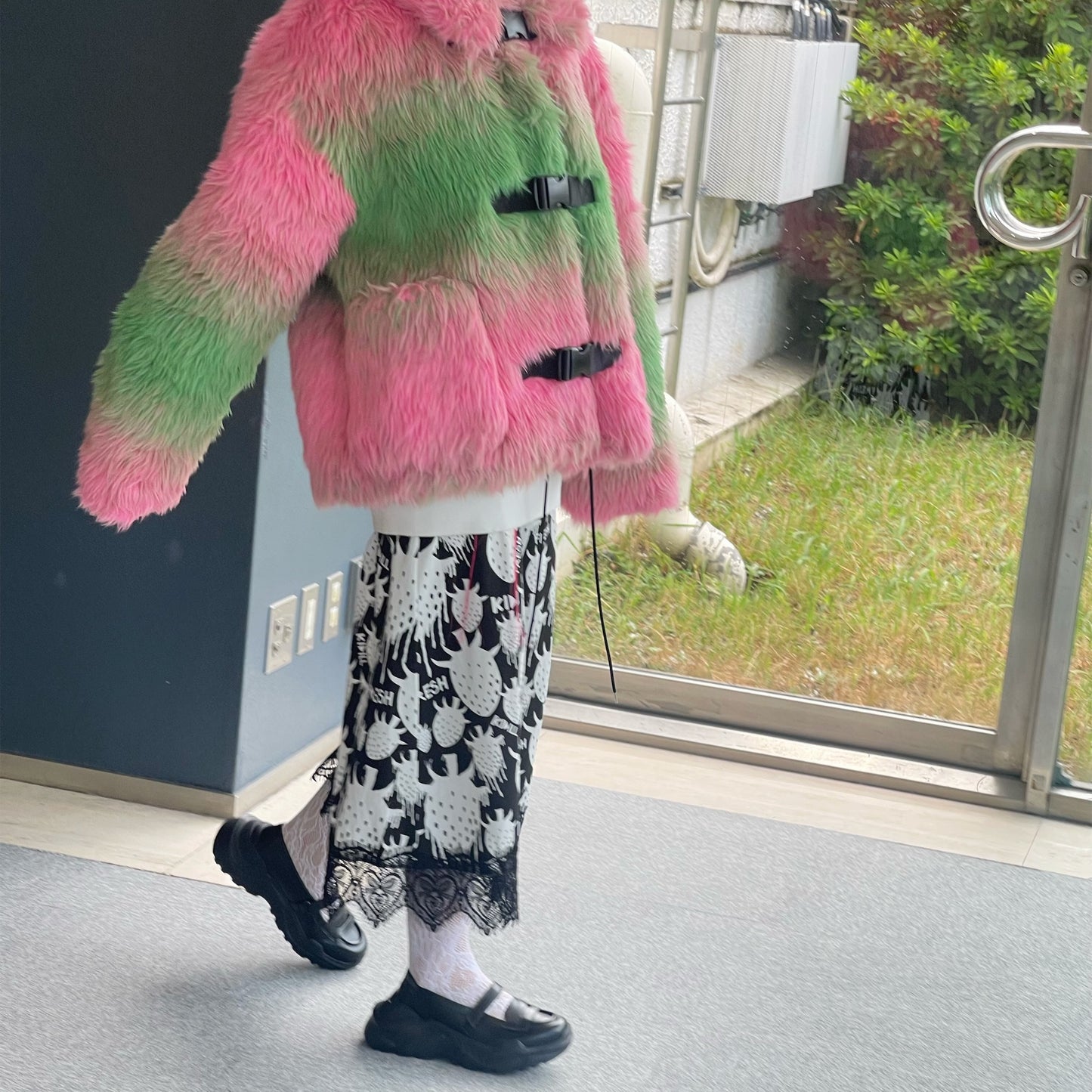 FAUX-FUR JACKET / PINK × GREEN / フェイクファージャケット