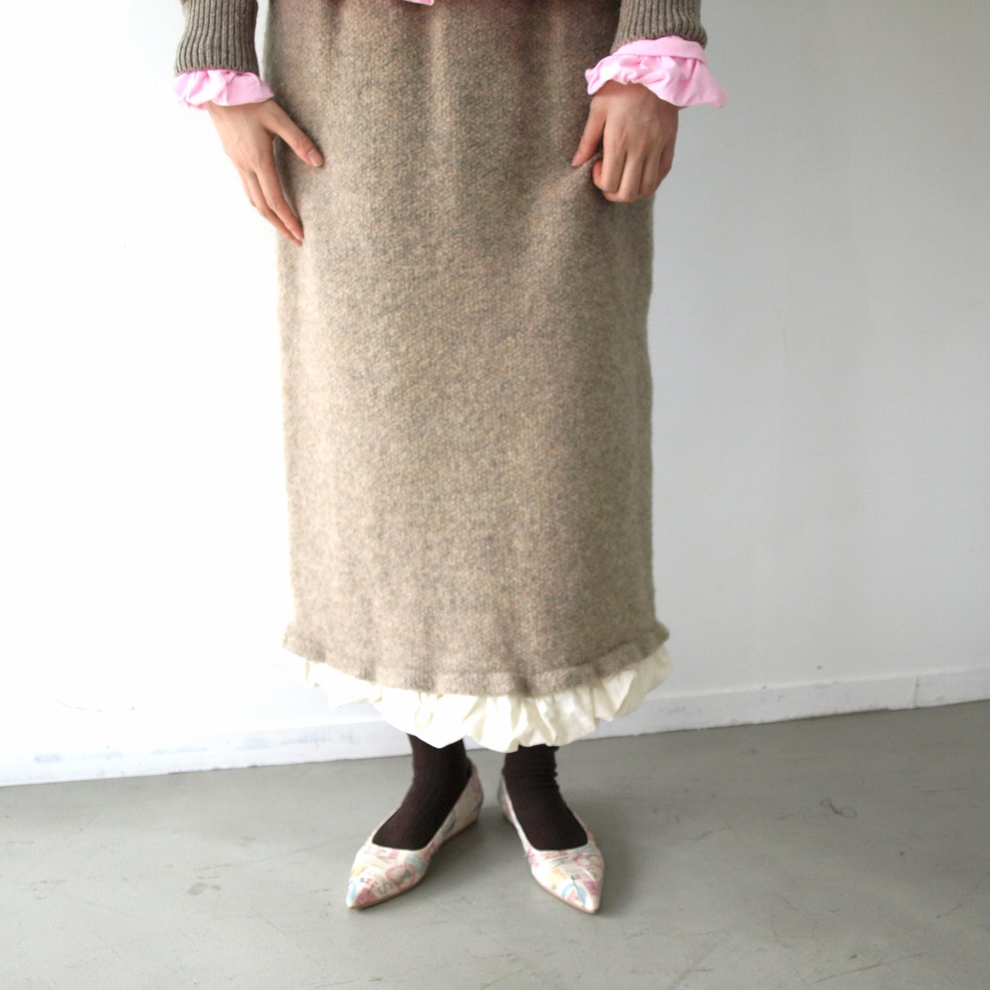 cut-and-sew and frill / pink / フリルロングトップ