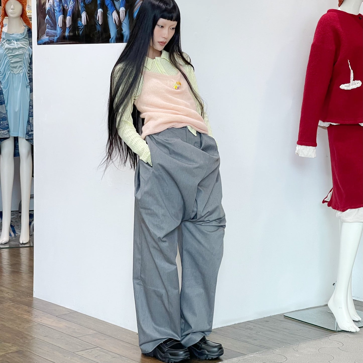drape pants / gray / しわパンツ