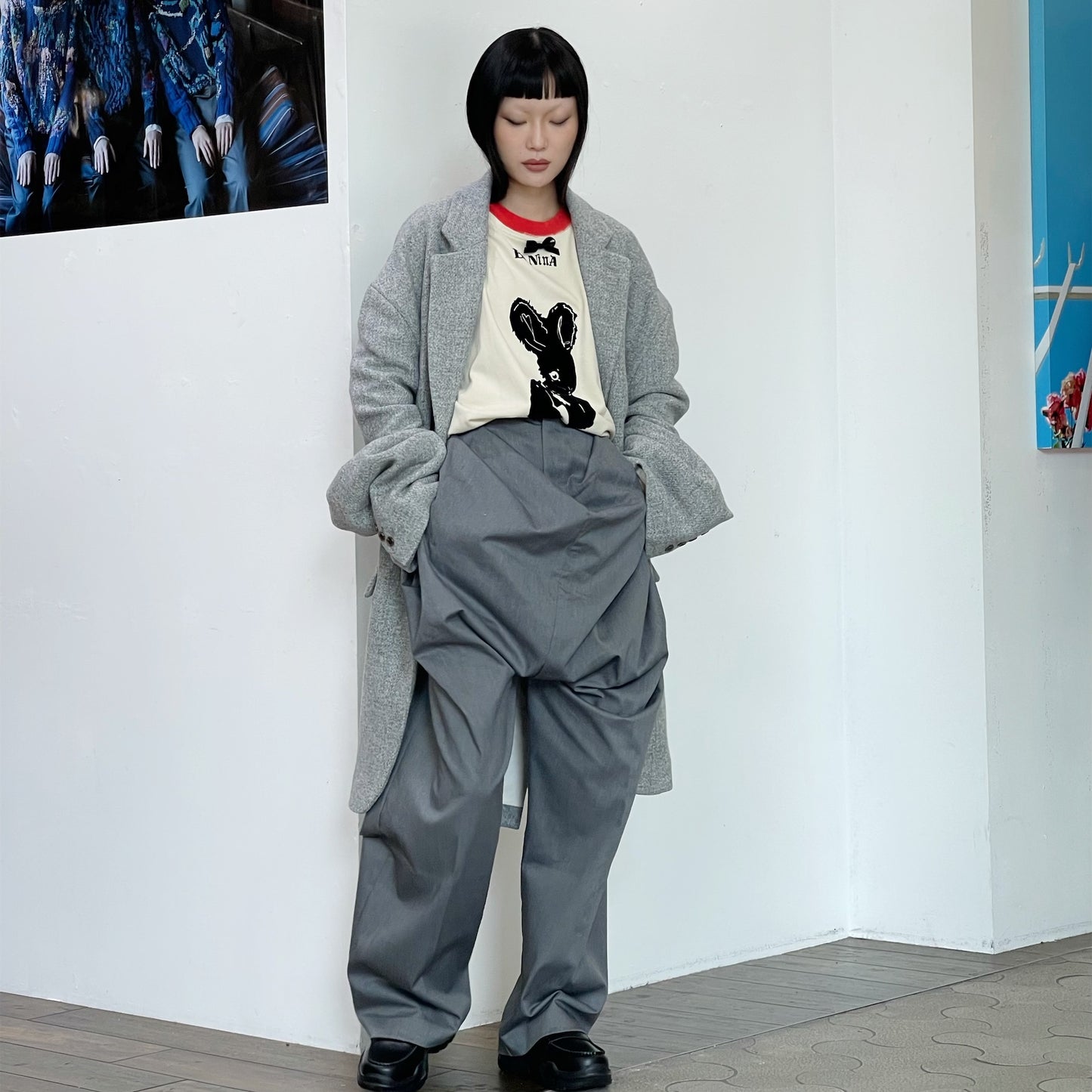 drape pants / gray / しわパンツ