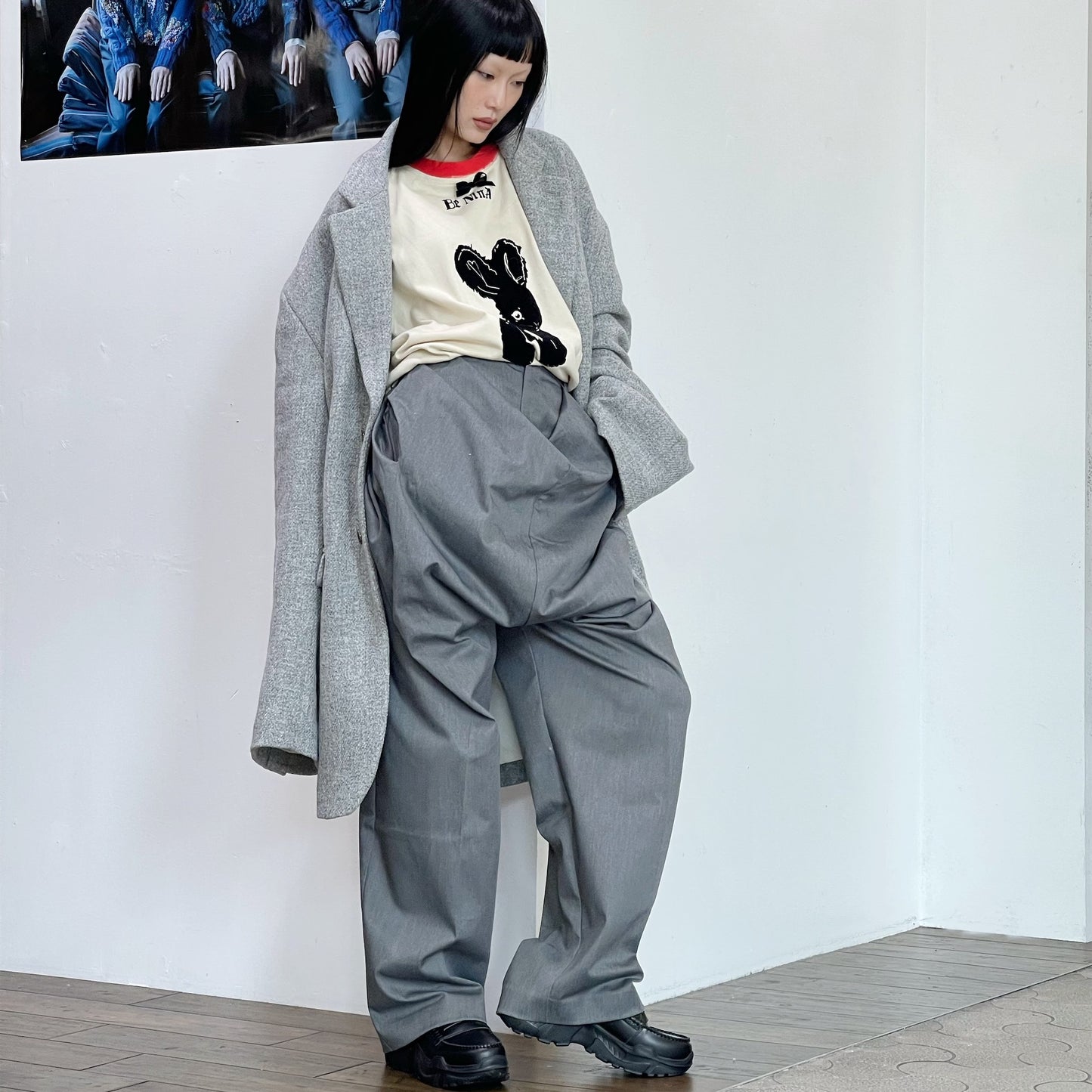 drape pants / gray / しわパンツ