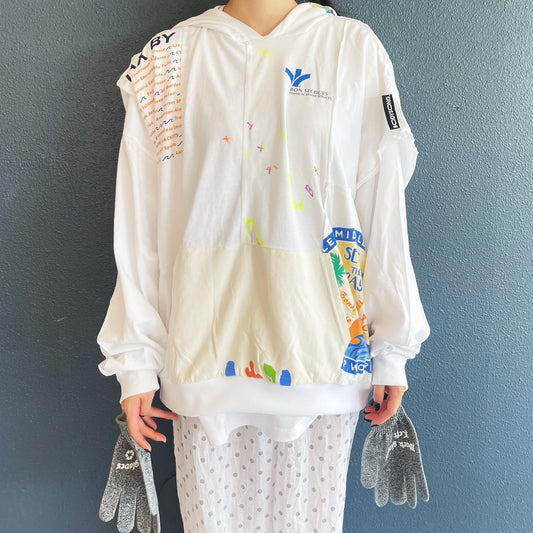 REMODEL/LAYER/VINTAGE TEE / WHITE / 手袋付きリメイクTシャツ