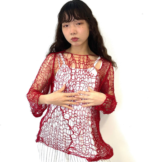 reticular hand knit pullover / red / ハンドニットネットトップ