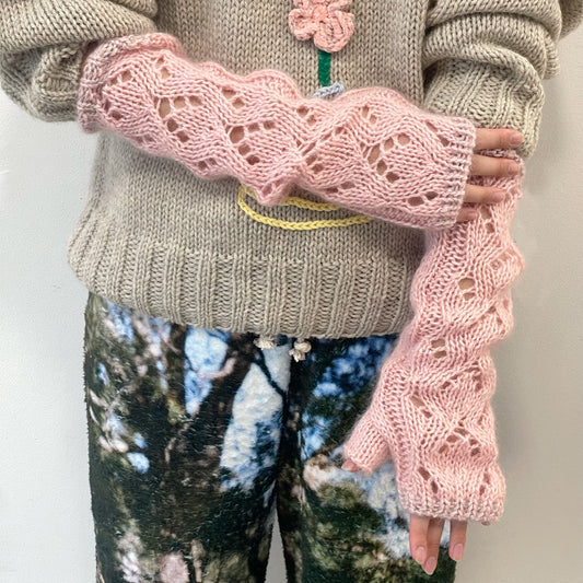 MIKAN silk mohair fingerless glove - long / pink / シルクモヘアフィンガーレスグローブ ロング