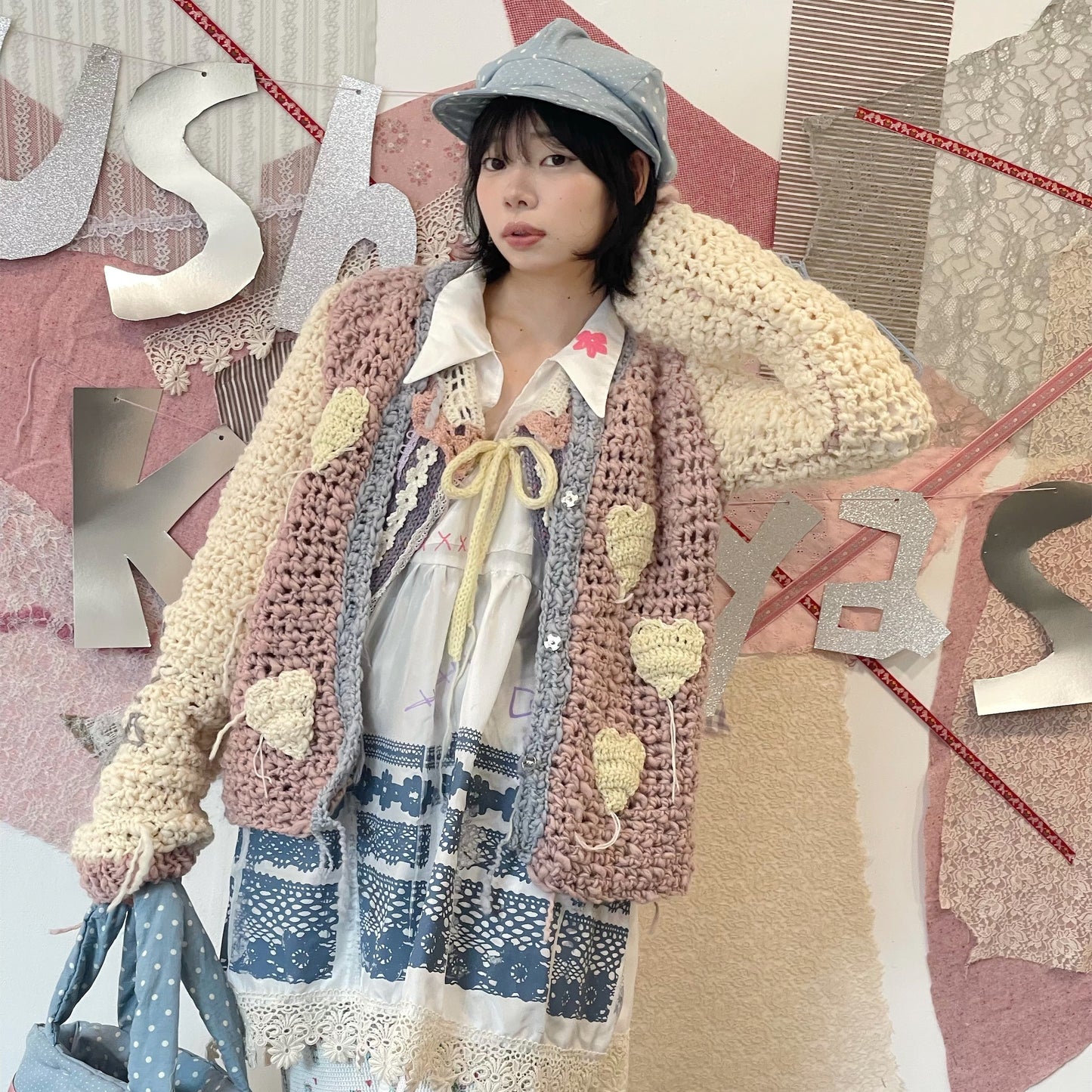 Polka dot newsboy / Blue / ポルカドットニュースボーイキャップ