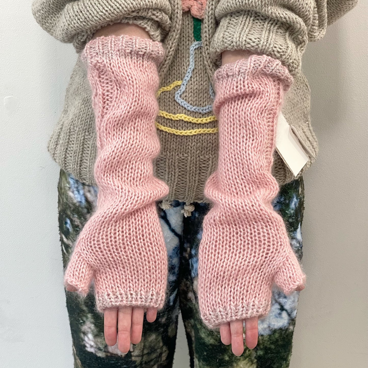 MIKAN silk mohair fingerless glove - long / pink / シルクモヘアフィンガーレスグローブ ロング