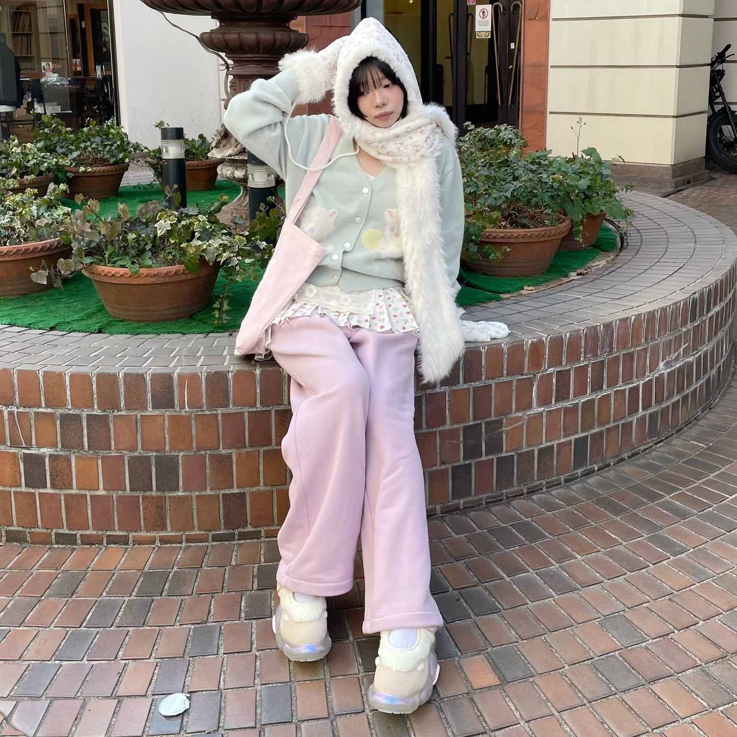 Cassie tote bag / Pink / ねこアップリケトートバッグ