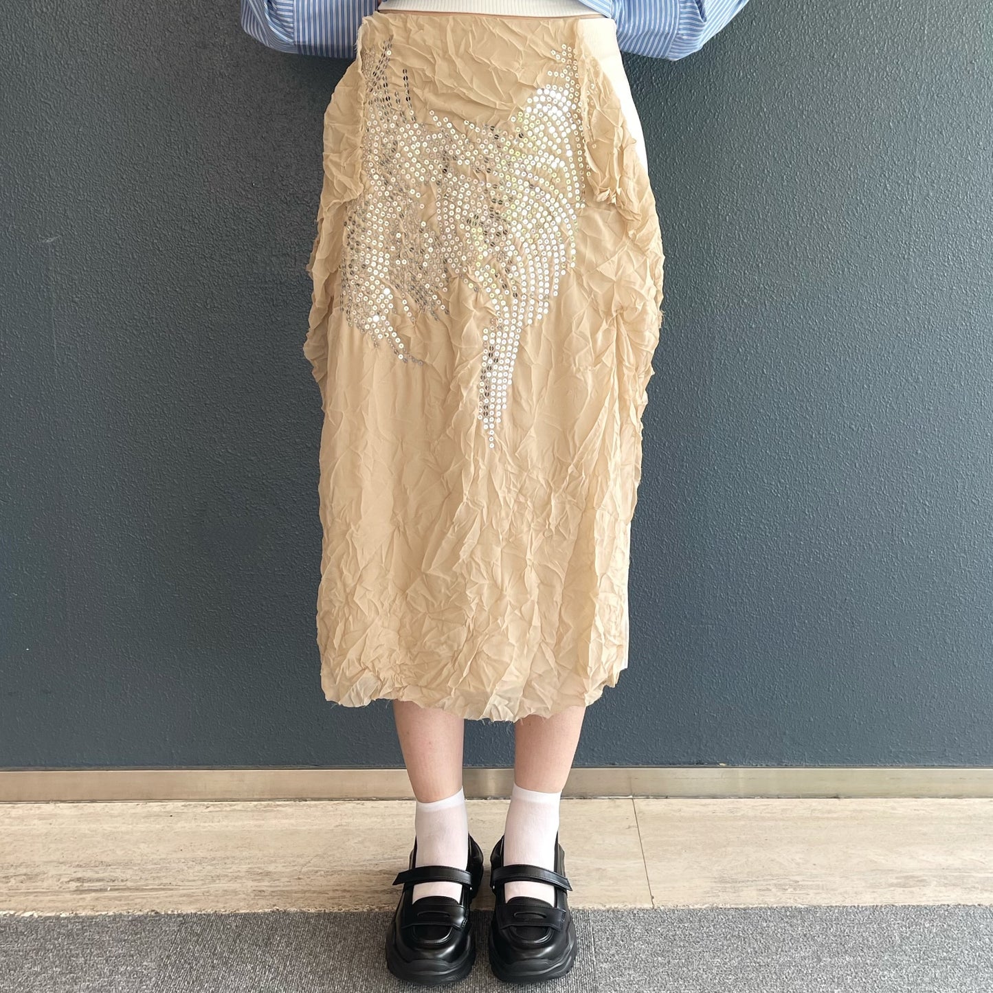 Elizabeth Skirt / Beige x Beige / スパンコールシフォンスカート