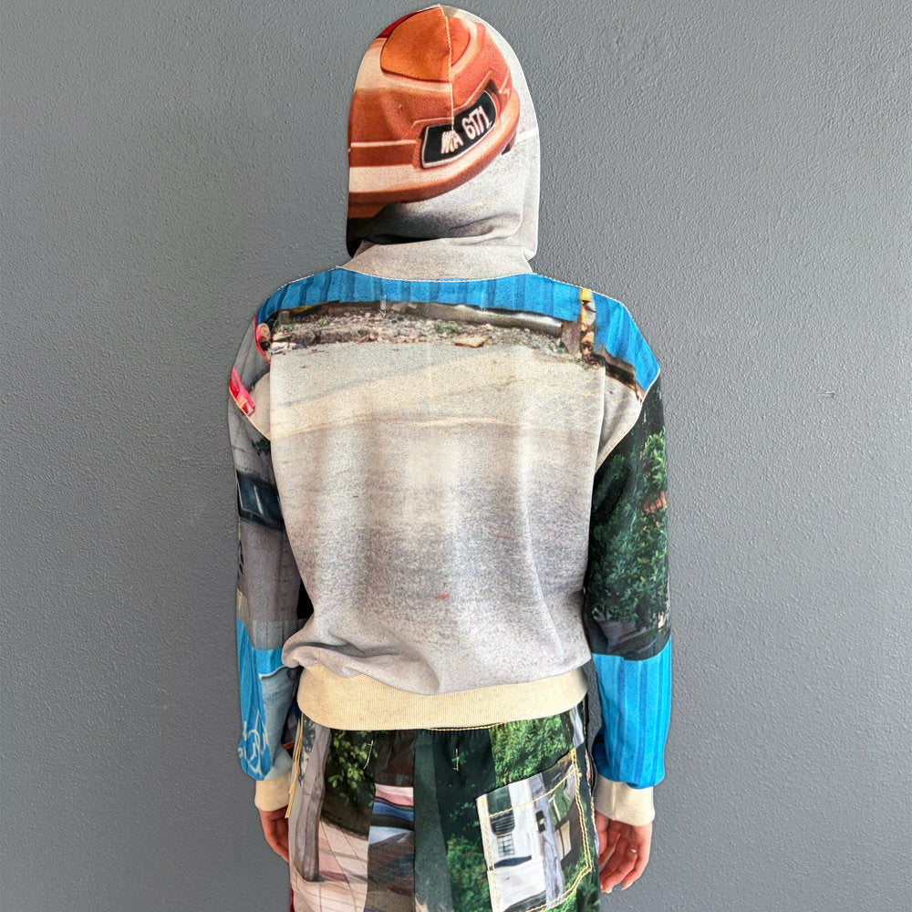 print zip up hoodie / car / プリントジップアップフーディー