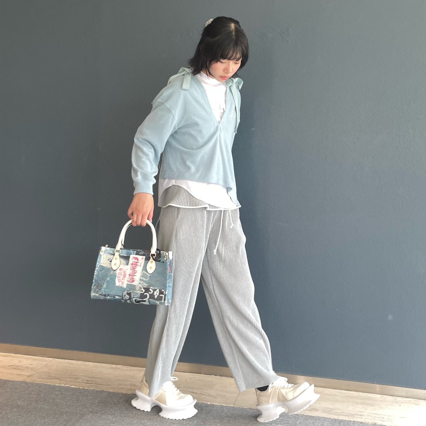 Asymmetry Lame Knit / Sky Blue / アシンメトリーラメニット