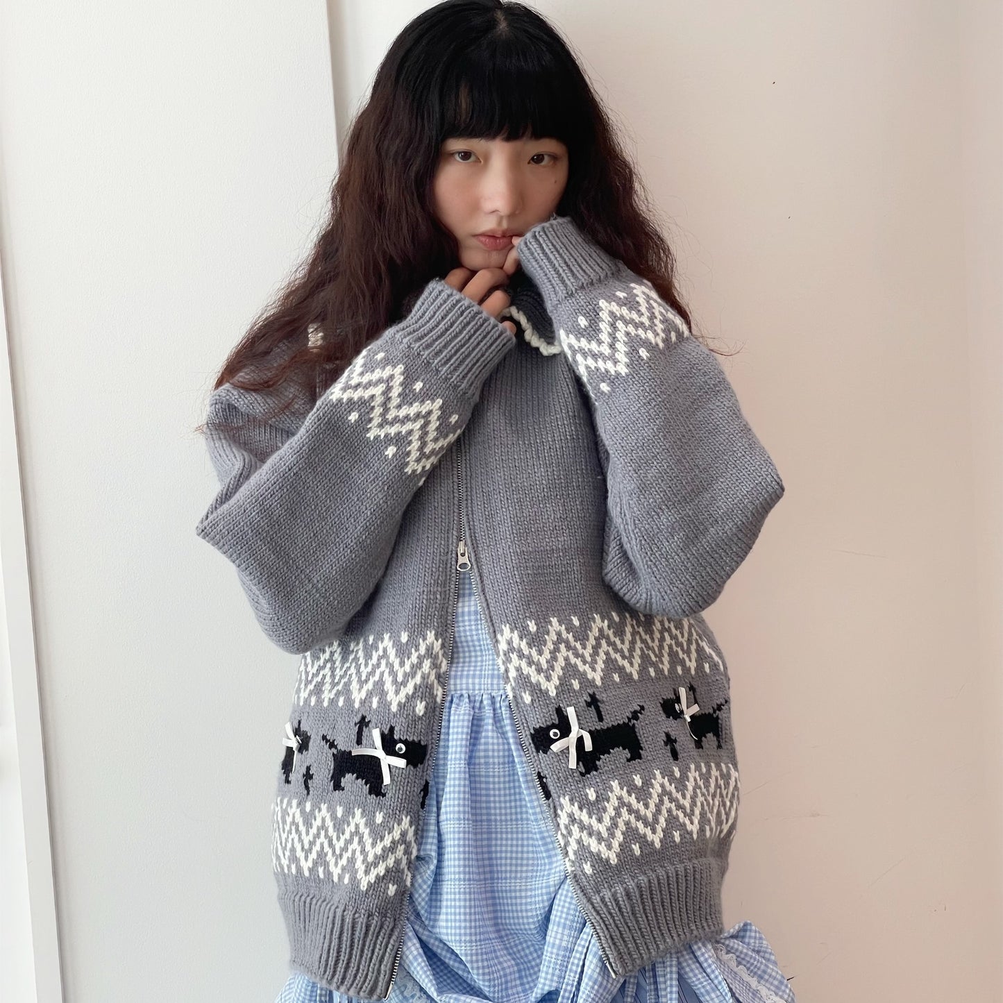 Puppies knitted jacket / Gray / パピーニットジャケット