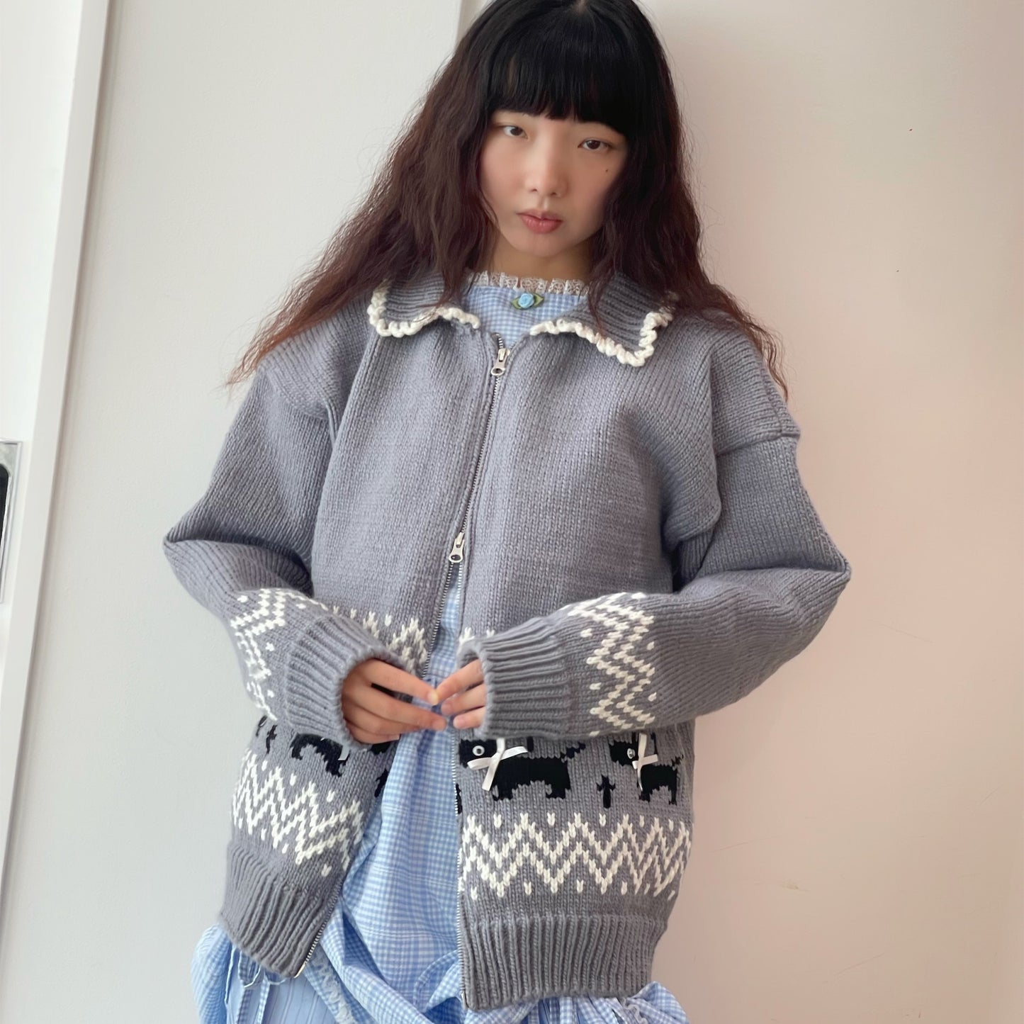 Puppies knitted jacket / Gray / パピーニットジャケット