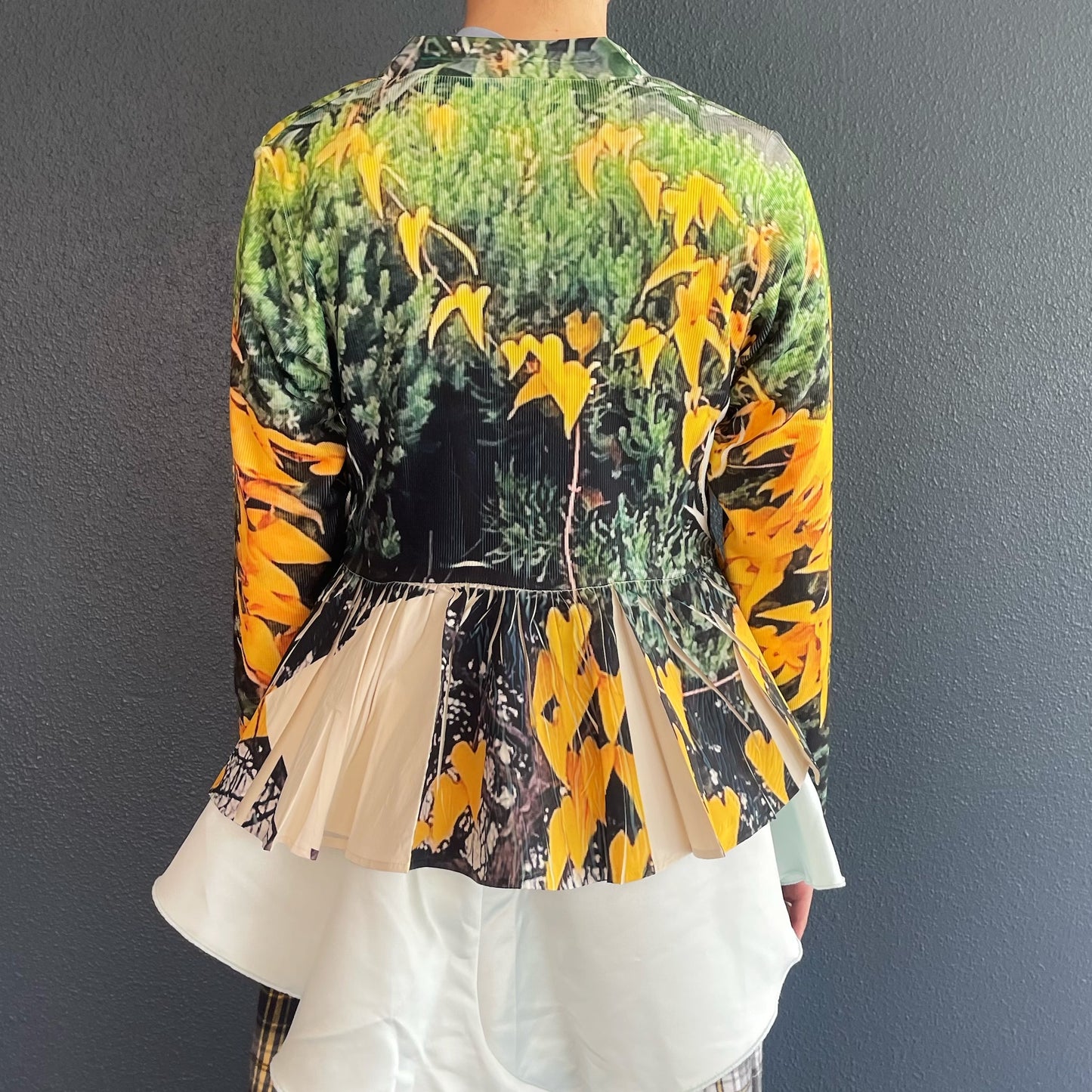 DIRECT PRINT RIB GATHER CARDIGAN / YELLOW WOOD / ダイレクトプリントリブギャザーカーディガン