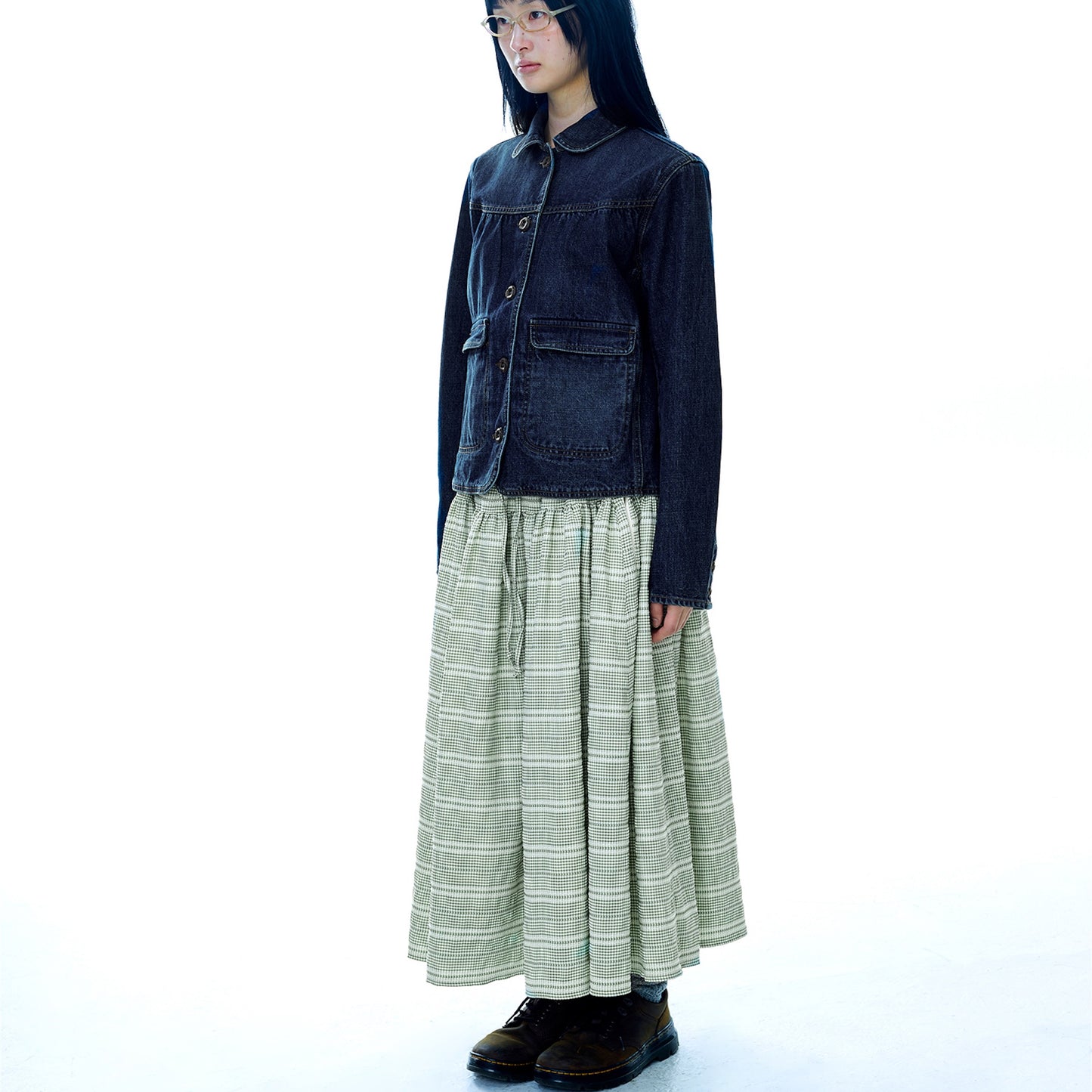 WIDE SHIRRING SKIRT / LIGHT GREY / ワイドシャーリングスカート