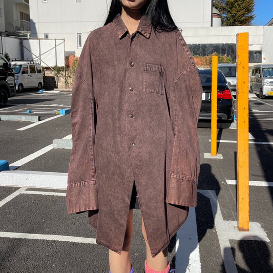 HUGE SHOULDER LONG BLOUSE / BROWN / ドロップショルダーブラウス
