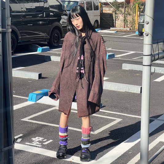 HUGE SHOULDER LONG BLOUSE / BROWN / ドロップショルダーブラウス