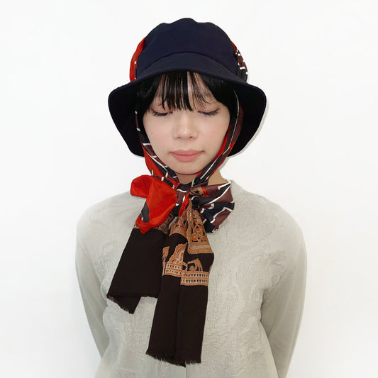 SCARF DROOPY BUCKET HAT / NAVY / スカーフバケットハット
