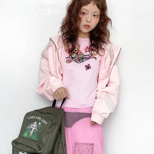 LACE PARKER / PINK / レースフーディー