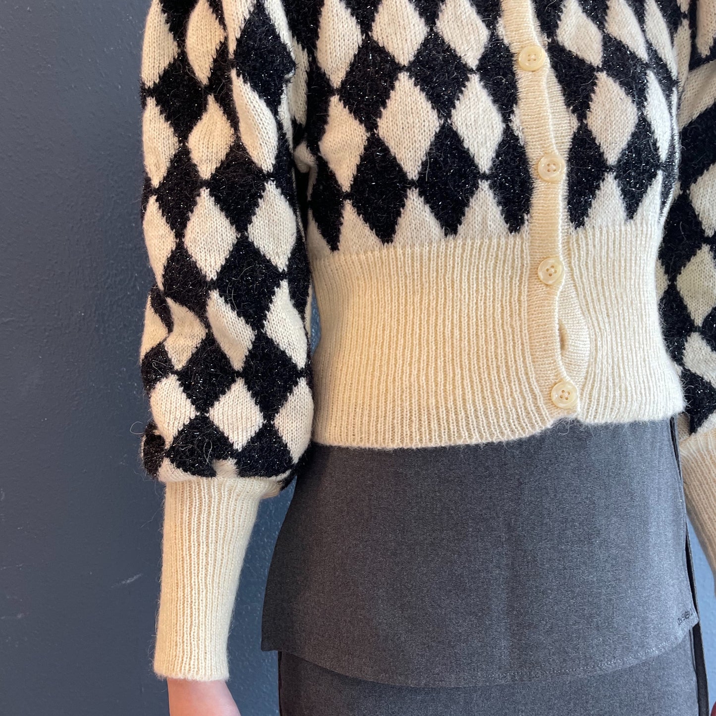 Circus Cardigan / White × Black / バルーンスリーブカーディガン