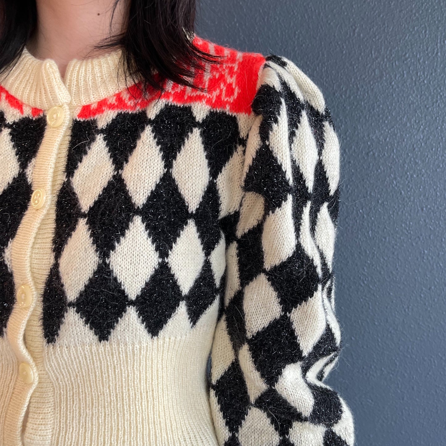 Circus Cardigan / White × Black / バルーンスリーブカーディガン