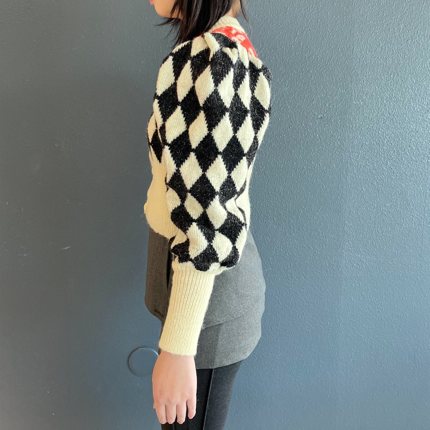Circus Cardigan / White × Black / バルーンスリーブカーディガン